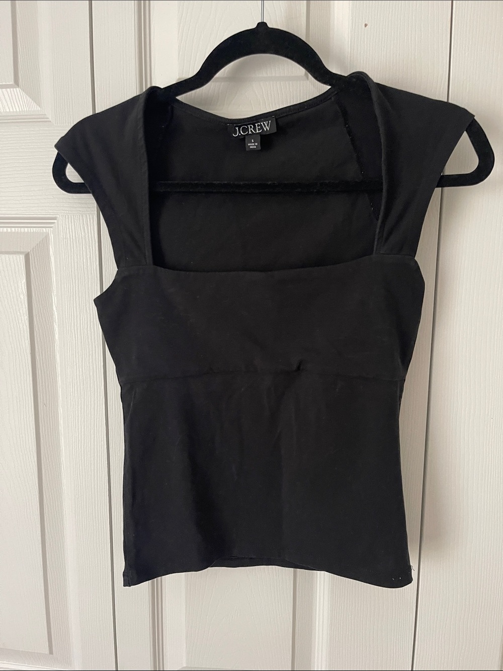 J. Crew Black Square-Neck Cap-Sleeve Tank